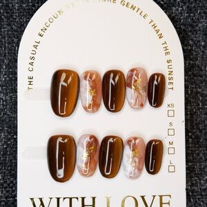 Brown and White Press-On Nails